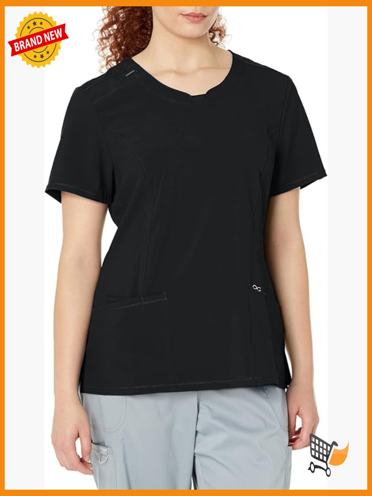 Contemporary Fit Scrub Top With 3 Pockets, Stretch Fabric